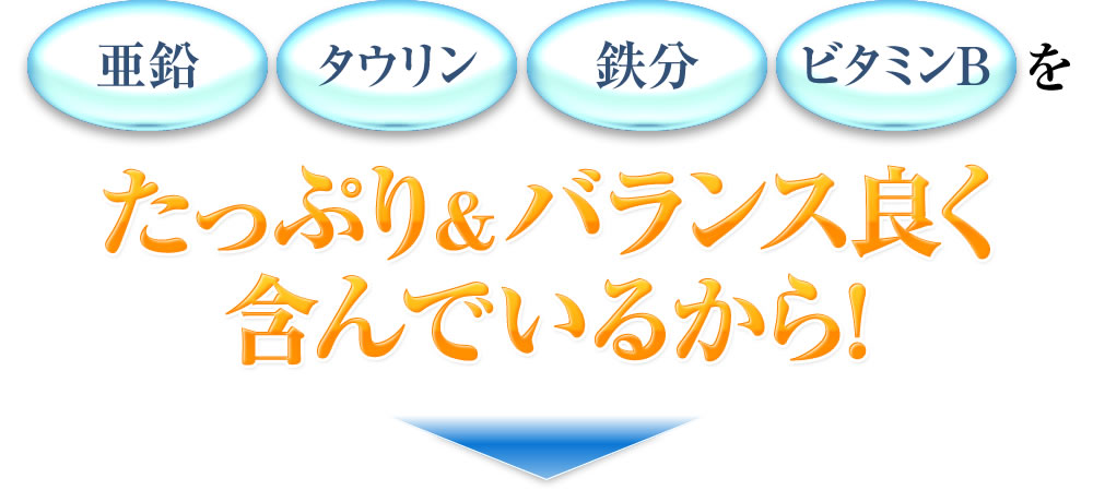 亜鉛、タウリン、鉄分、ビタミンBをたっぷり＆バランス良く含んでいるから！