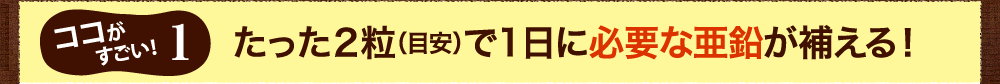 ココがすごい1、たった２粒（目安）で1日に必要な亜鉛が補える！