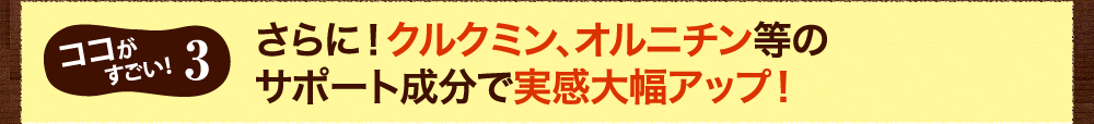 ココがすごい3、さらに！クルクミン、オルニチン等のサポート成分で実感大幅アップ！